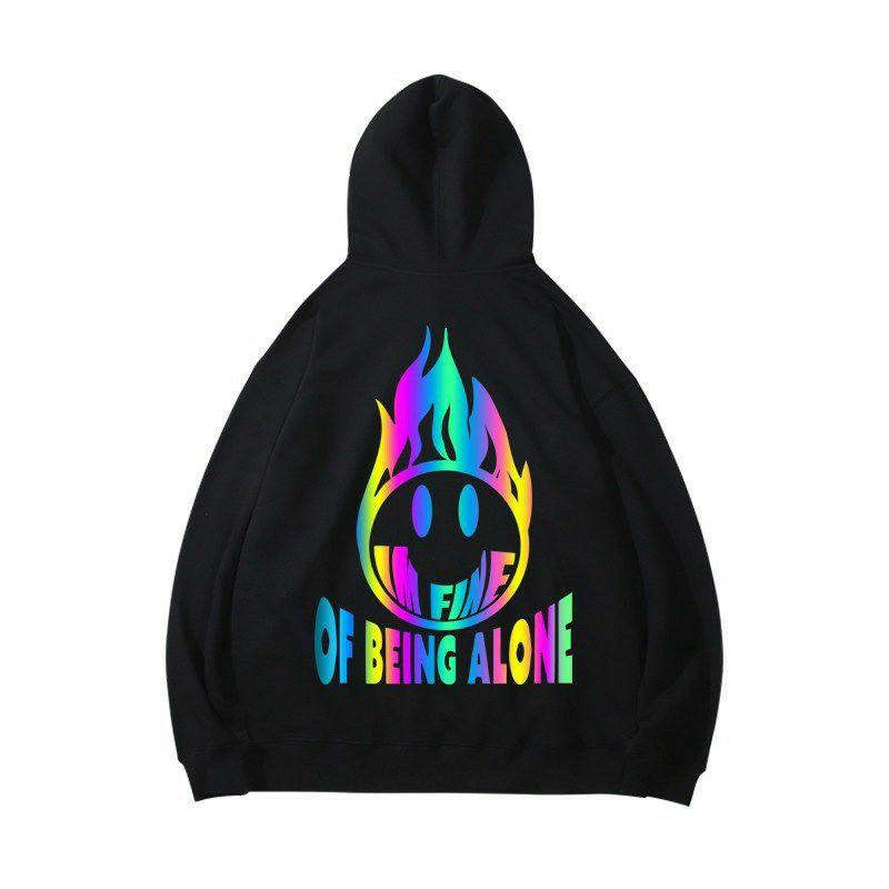 Áo khoác hoodie unisex phản quang 7 màu, 2 màu trắng đen phong cách hiphop cực chất