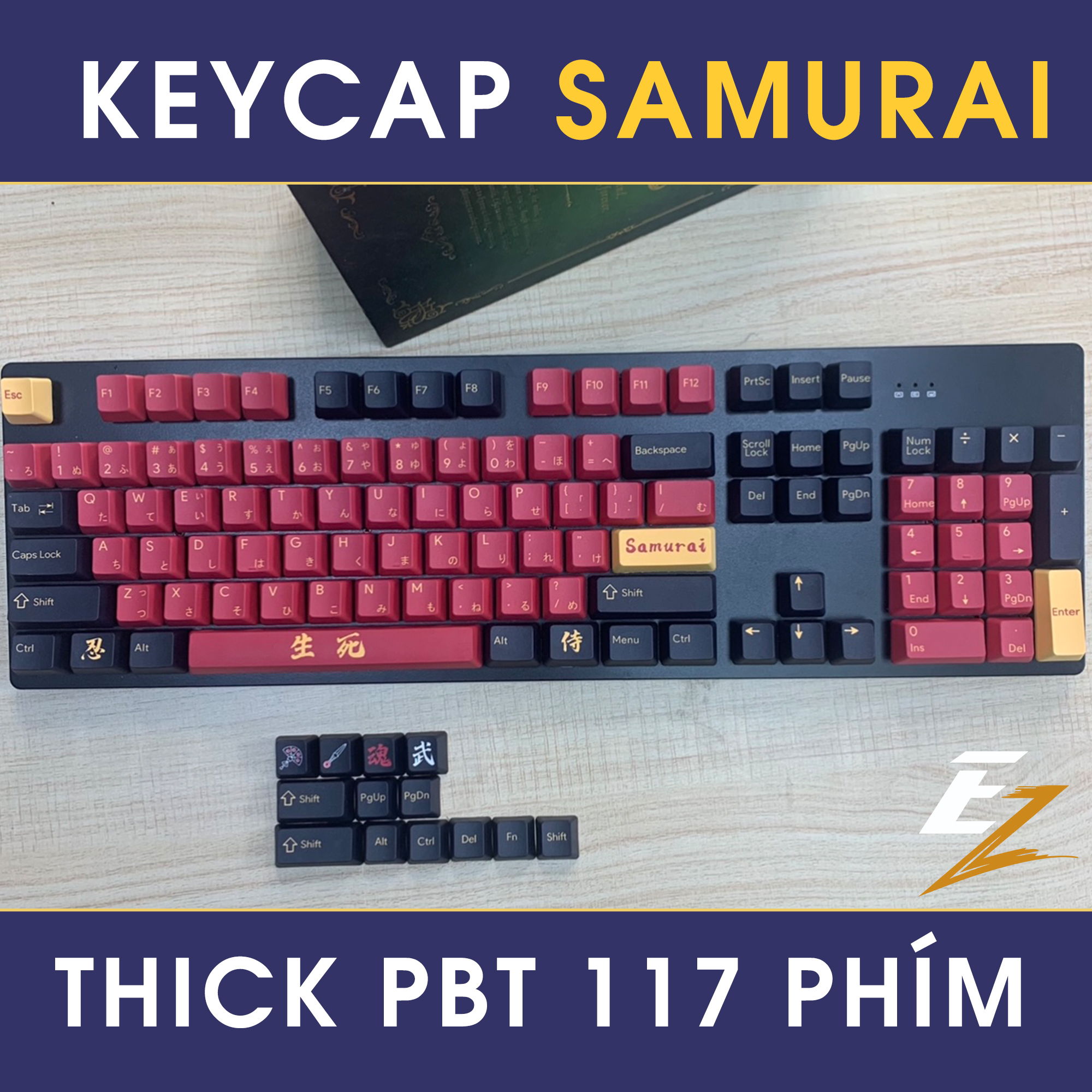 Keycap Cho Bàn Phím Cơ Nhập Khẩu SAMURAI Red Thick PBT Cherry Profile 129 Phím