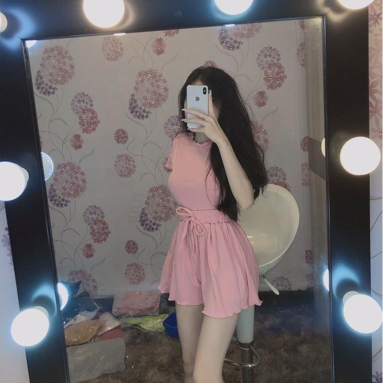 Bộ Ngủ Áo Croptop Quần Đùi Siêu Xinh LH57