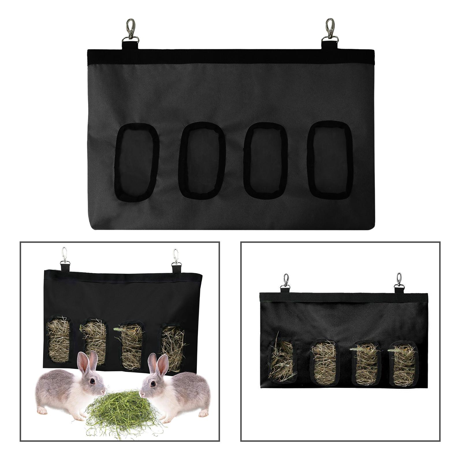 Hay Bag Hanging Pouch Feeder Holder Dispenser for Rabbit Guinea Pig Black