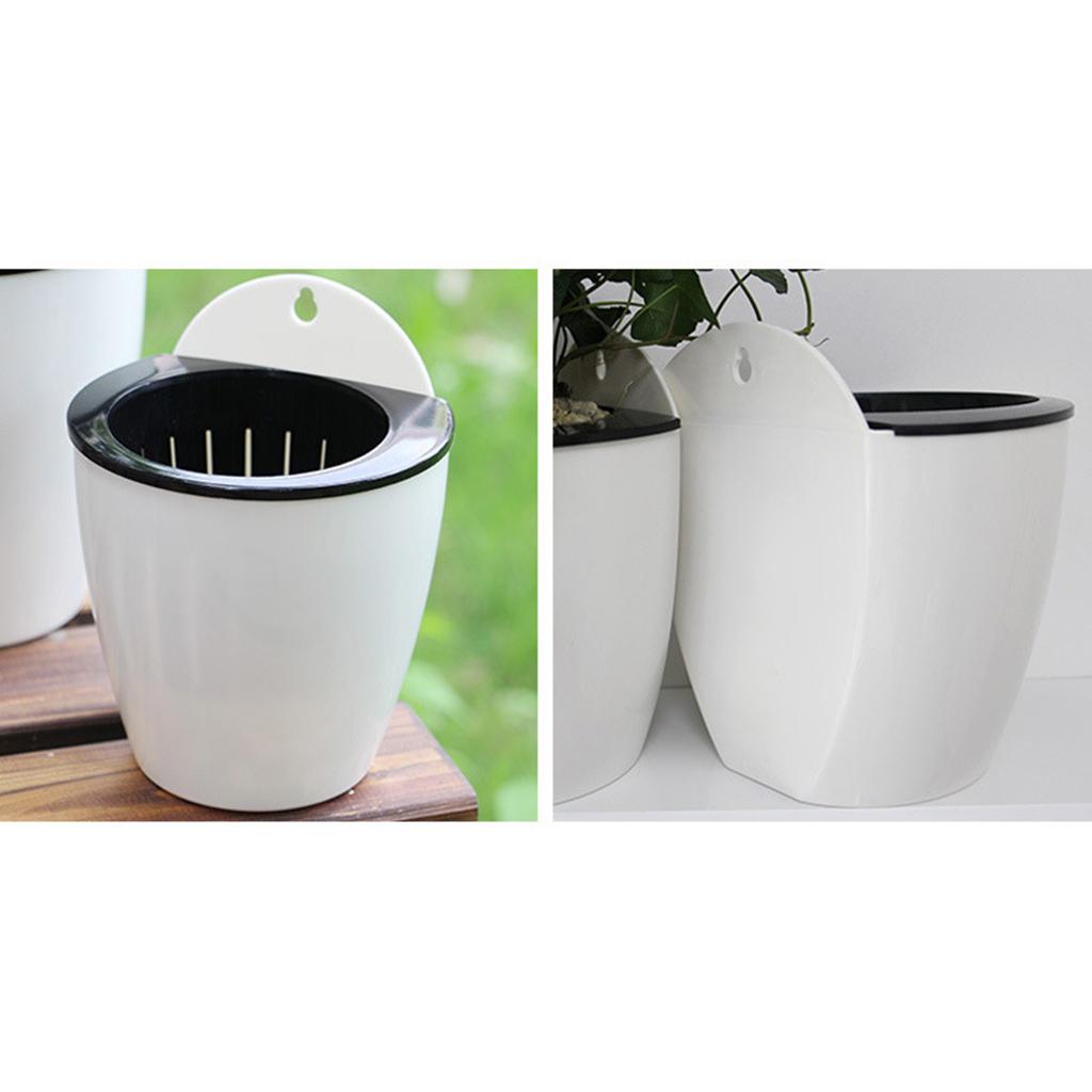 2pcs Garden Self Watering Plant Flower Pot Wall Hanging Planter L white