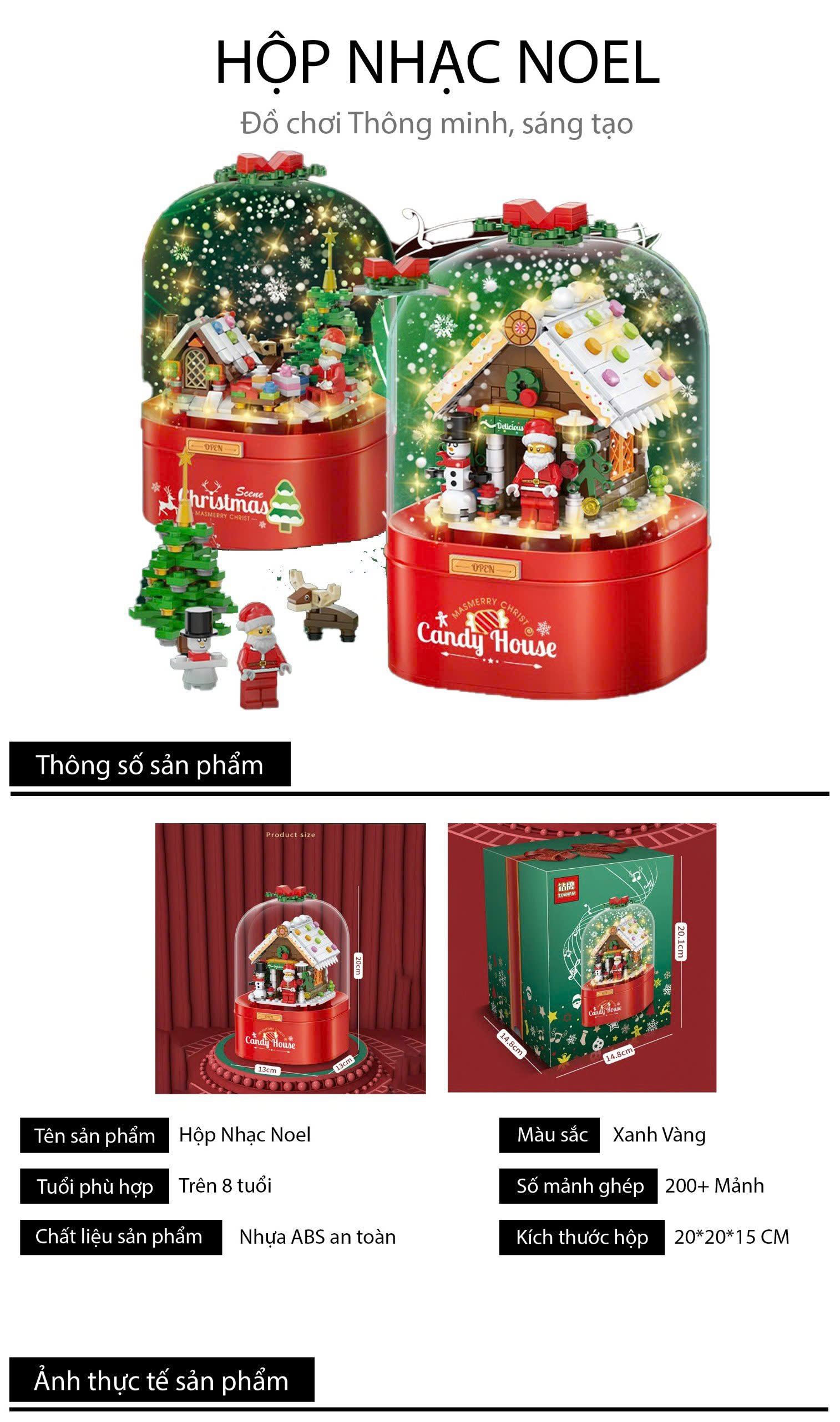 Đồ chơi lắp ráp ngôi nhà Noel có phát nhạc và phun tuyết (298 chi tiết) - Dành cho bé từ 8 tuổi