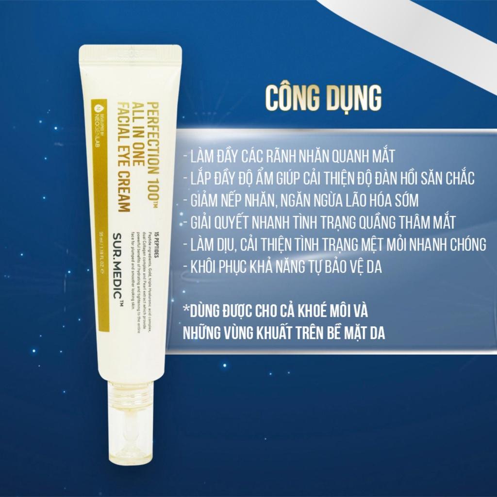 Kem Dưỡng Mắt Sur Medic Perfection 100tm All In One Facial Eye Cream Giảm Thâm Mắt Mờ Nếp Nhăn 35ml