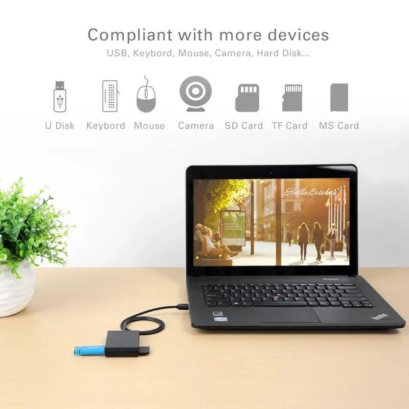 Ugreen UG20238CR101TK 1M Màu Đen Bộ chia 3 cổng USB 2.0 kèm đầu đọc thẻ SD/M2/SD/TF - HÀNG CHÍNH HÃNG