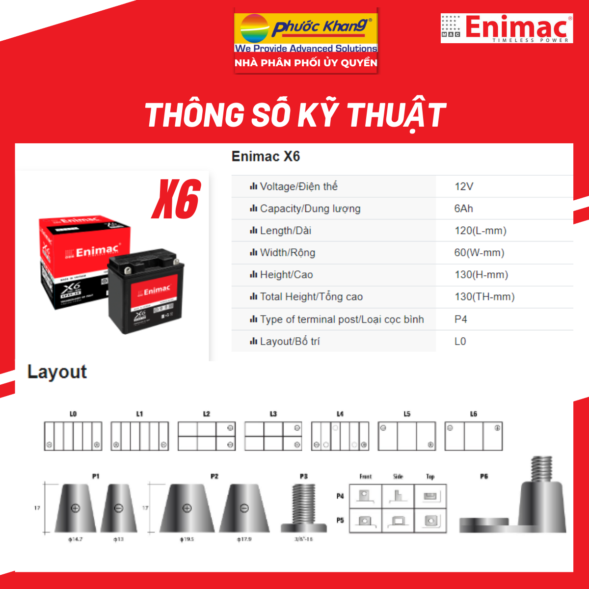 Bình Ác Quy xe máy cao cấp Enimac X6