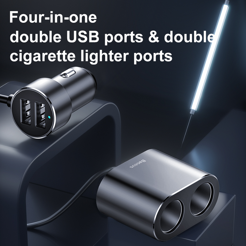 Tẩu Sạc Đa Năng Baseus High Efficiency One to Two Cigarette Lighter(dual-cigarette lighter 80W +dual USB 3.1A (Hàng chính hãng)