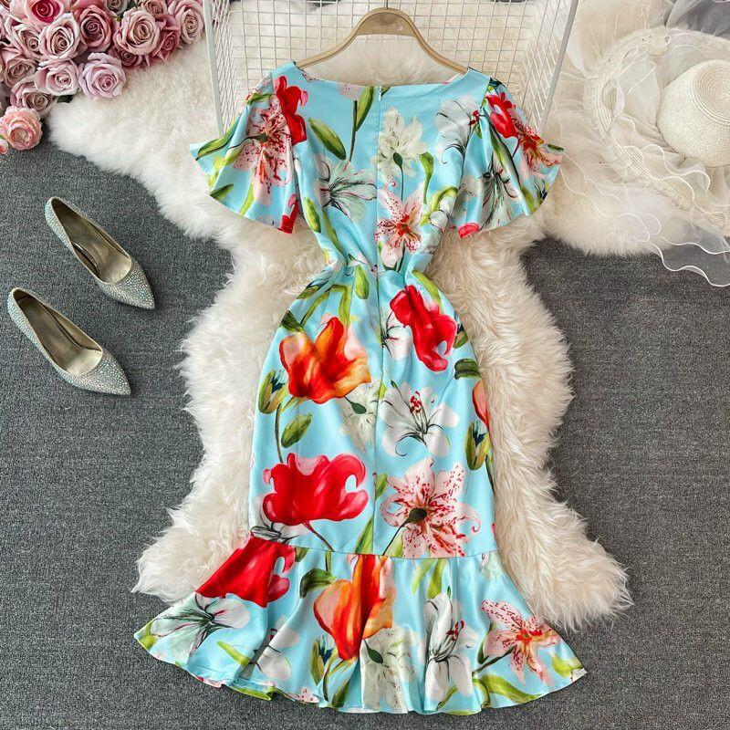 HÀNG NHẬP - ĐẦM BODY LỤA HOA ĐUÔI CÁ