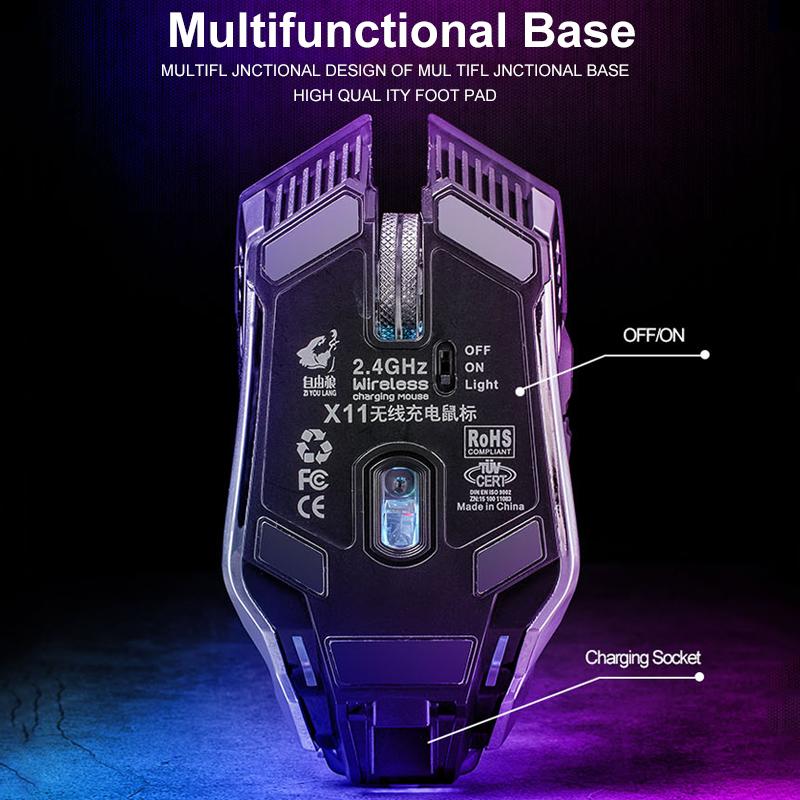 X11 Chuột Chơi Game Không Dây Pin Sạc 2.4G Không Dây Silicon LED Quang USB Ergonomic Chuột Chơi Game Lướt Chuột Cho Laptop/máy Tính