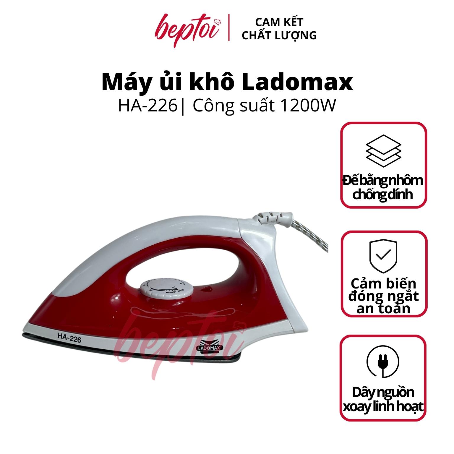 Bàn ủi điện Ladomax công suất 1200W, bàn là khô đế nhôm chống dính HA-226 - Hàng Chính Hãng