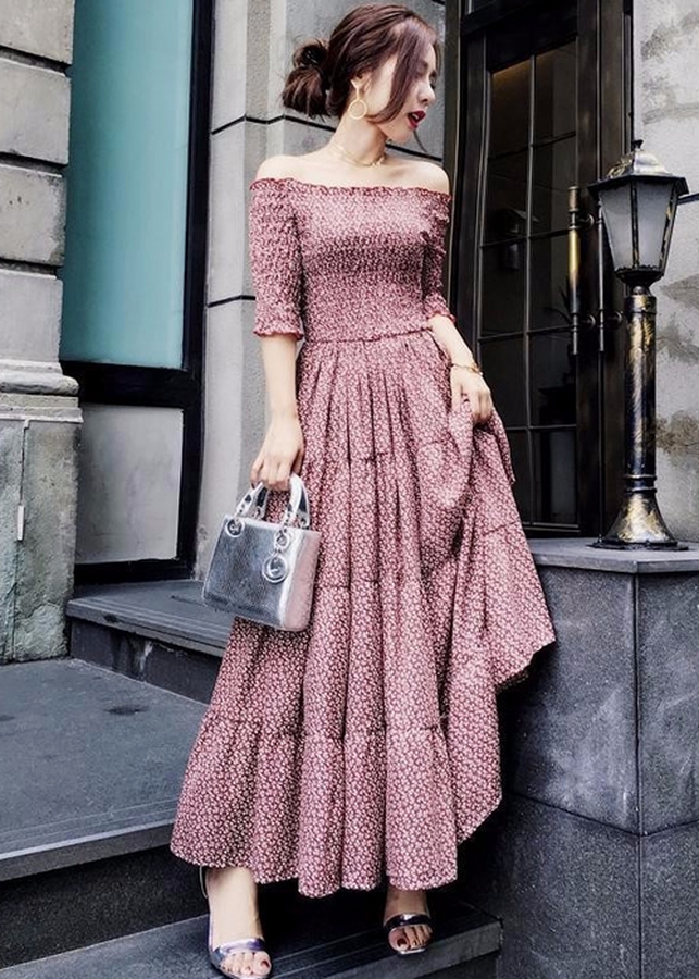Đầm Nữ Maxi Bẹt Vai DM885 - Hồng