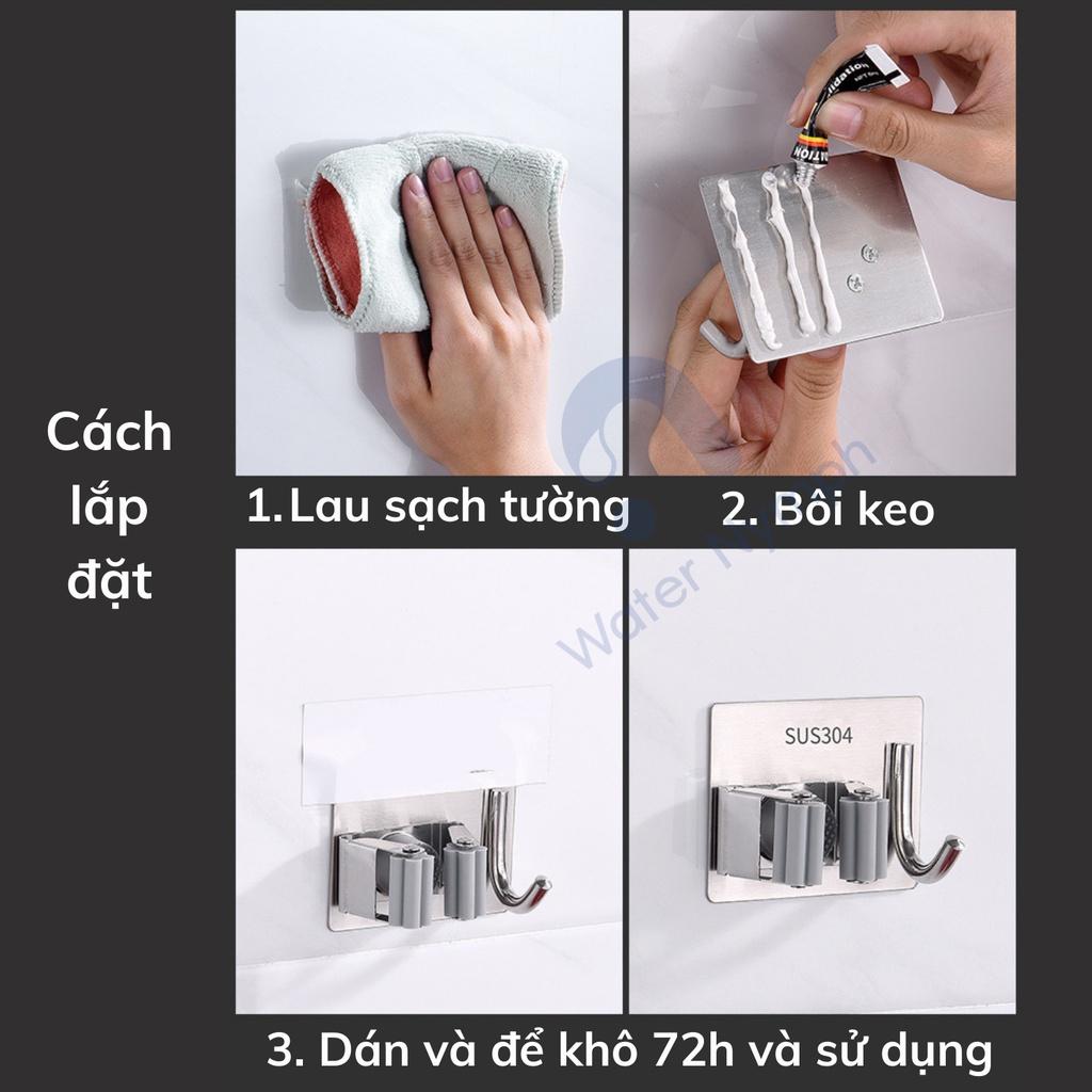 Móc treo cây lau nhà dán tường 2 trong 1, inox 304 - Waternymph Keeper