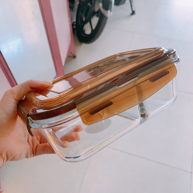 Hộp Thủy Tinh 2 Ngăn Glass Bowl 1000ml Đựng Thực Phẩm An Toàn Tiện Lợi