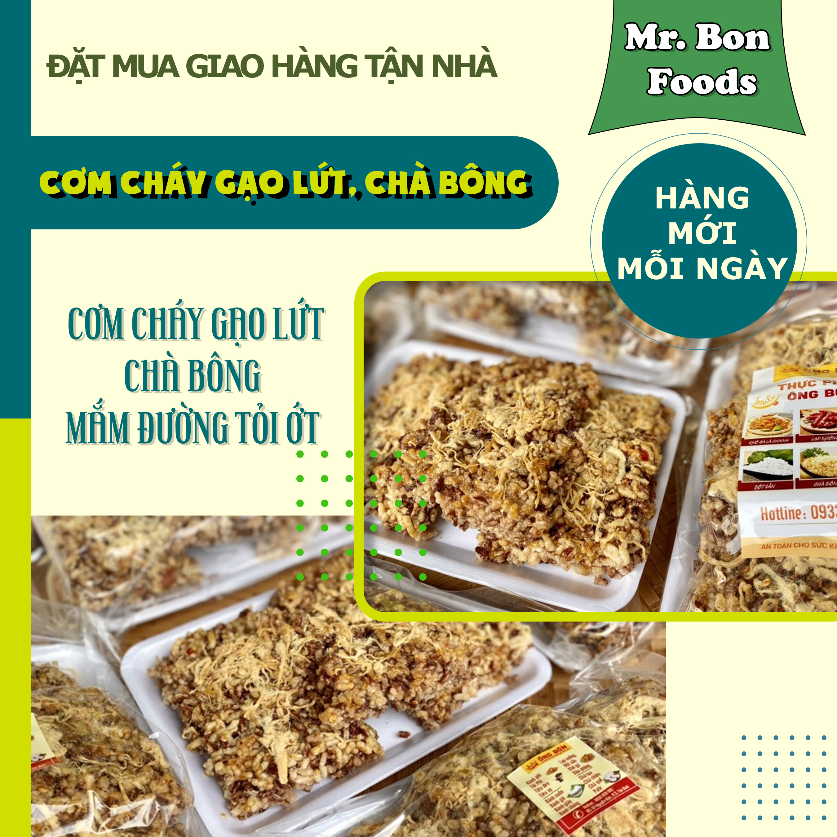 Cơm Cháy Gạo Lứt, Chà Bông, 3 Miếng - Siêu Thơm Giòn