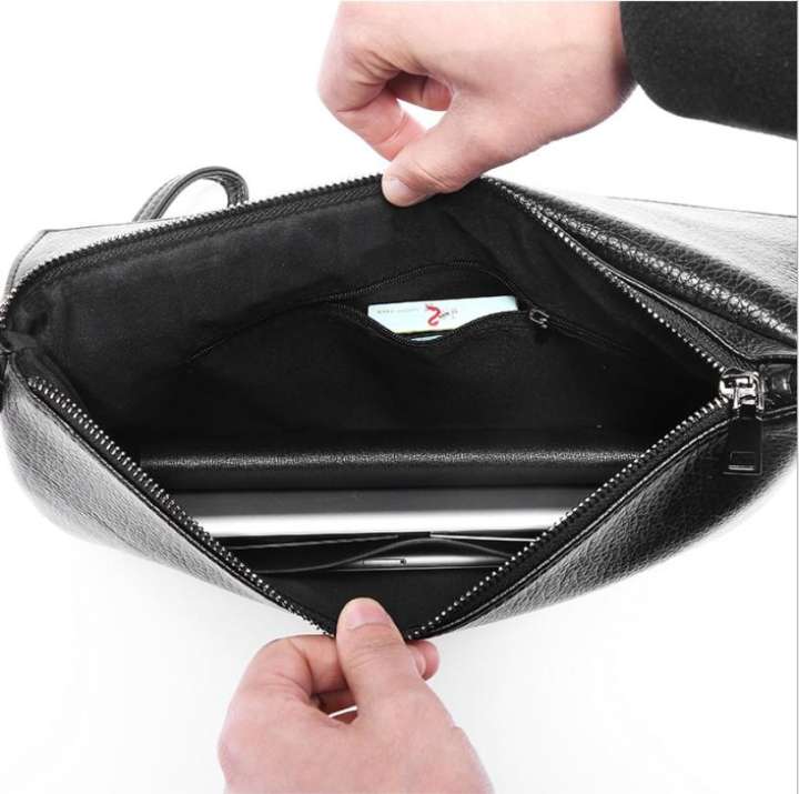 Unisex Fashion Striped Clutch Bag PU Leather - Black