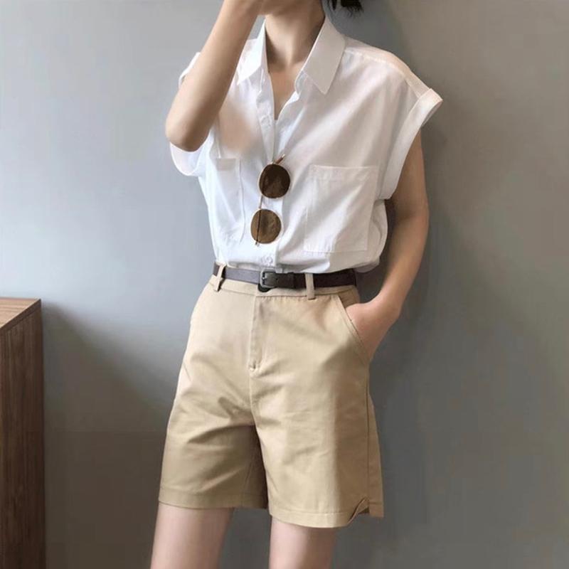 Áo Sơ Mi Nữ Tay Ngắn Form Rộng Dáng Dài Hai Túi Cổ Bẻ Thời Trang JayS TOP NU 075 - Nâu