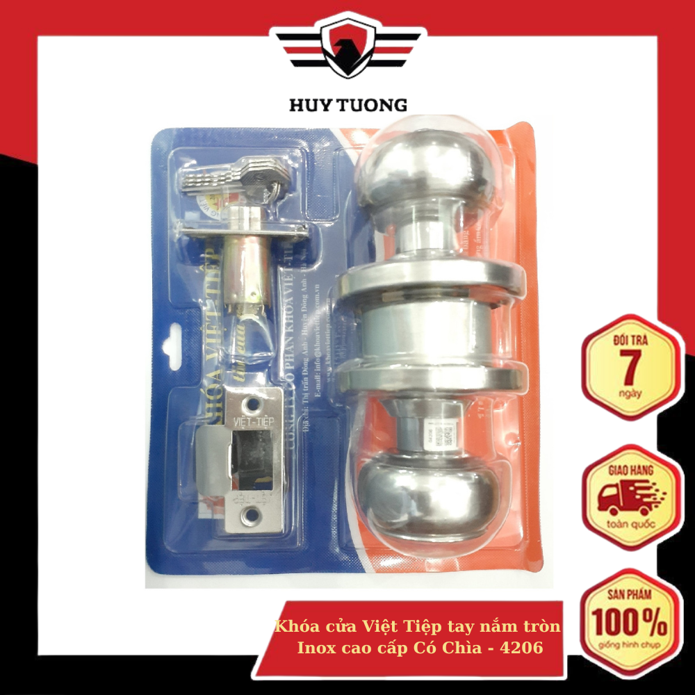 Khóa cửa Việt Tiệp tay nắm tròn Inox cao cấp sang trọng, Hàng Chính Hãng