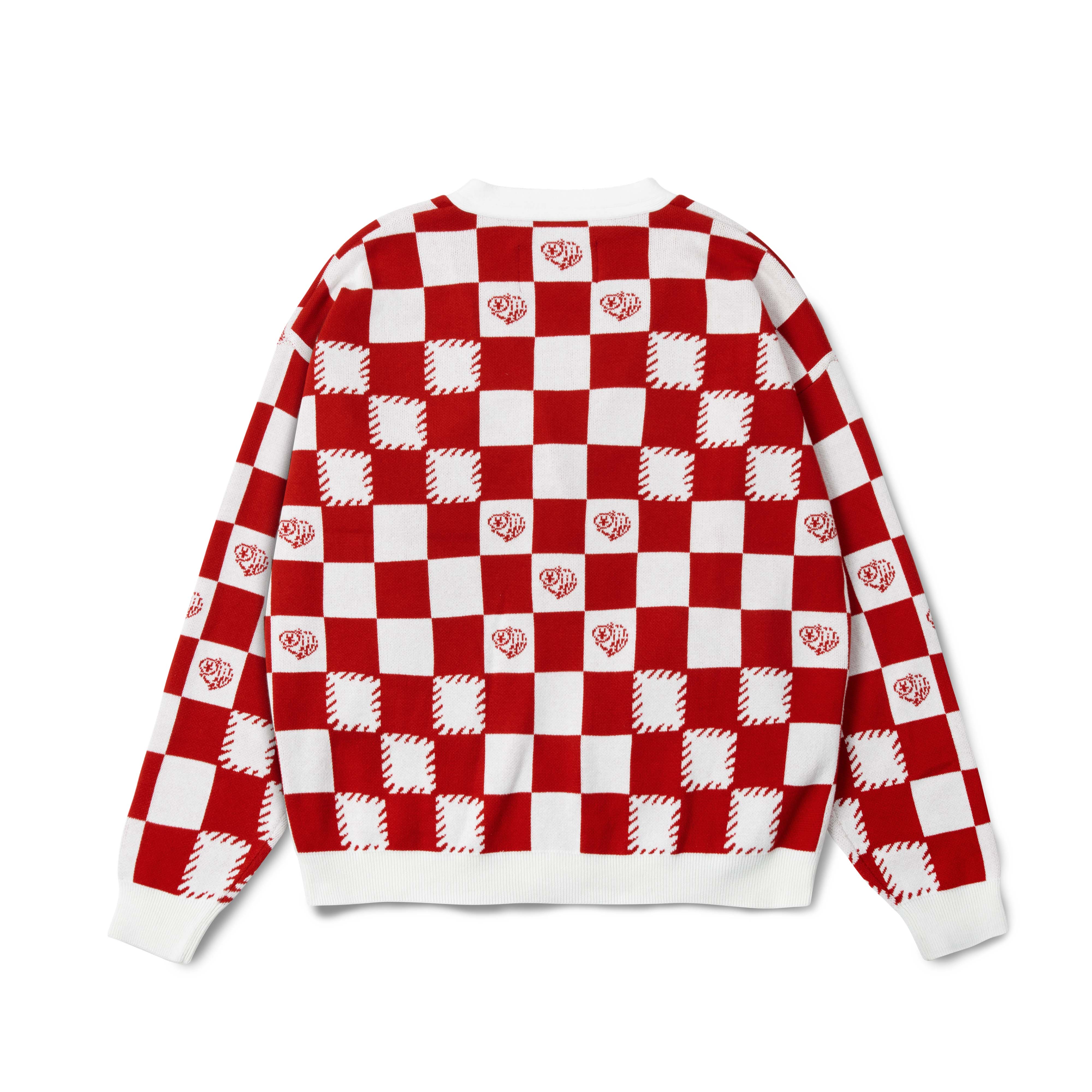 DirtyCoins Áo Khoác Checkerboard Knit Cardigan - Red