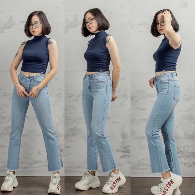 Quần jeans ống loe lửng 9 tấc 3 màu