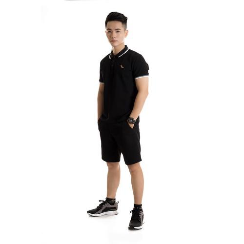 Áo polo nam in logo King Luxury phối bo sọc cotton cá sấu cổ bẻ tay ngắn PL08