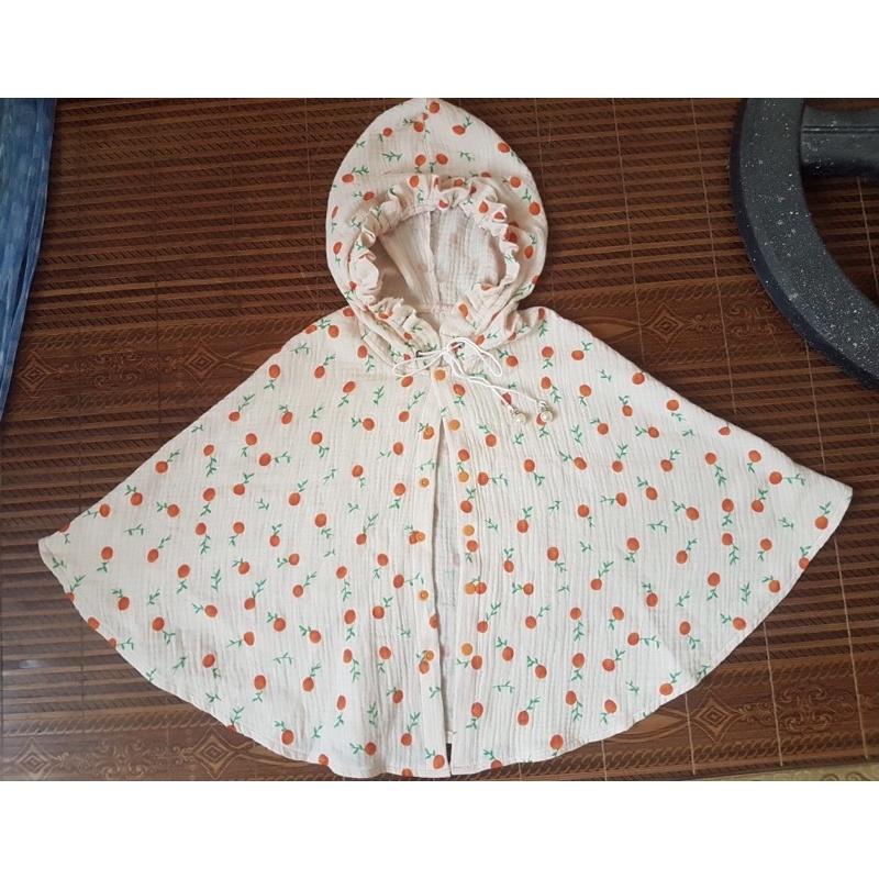 Vải xô muslin hình quả quýt cam nền be xô 2 lớp loại 1 mềm mịn