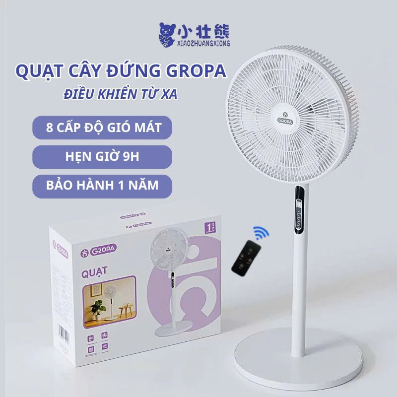 Quạt Cây Đứng GROPA 16 Inch Điều Khiển Từ Xa 8 Cấp Độ Gió Hẹn Giờ 8 Tiếng Siêu Êm Tiết Kiệm Điện 40W - HÀNG CHÍNH HÃNG MINIIN