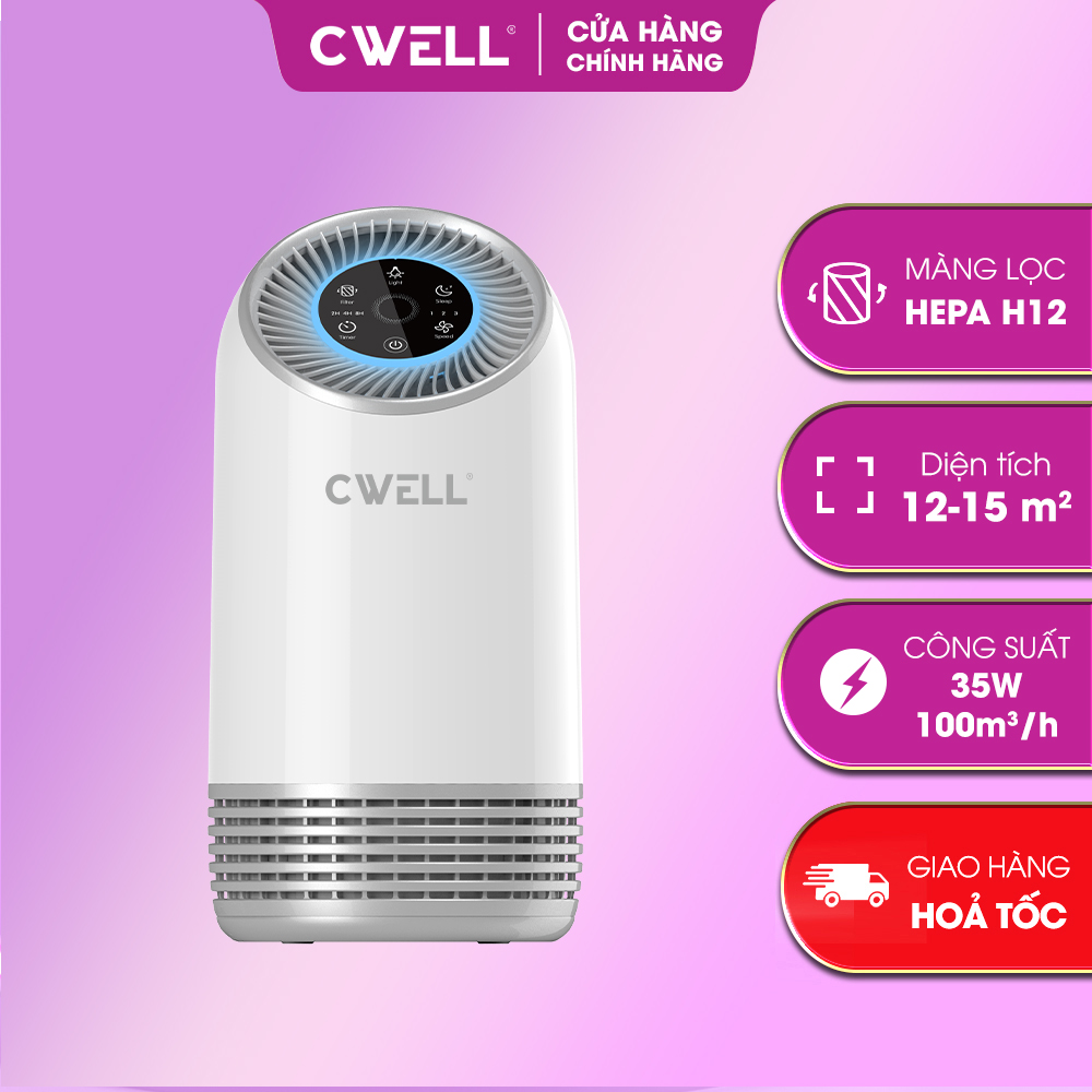Máy lọc không khí CWELL Air Purifier AP01, lọc bụi mịn 3 cấp độ gió, không ồn, bộ lọc H12 HEPA - Hàng chính hãng