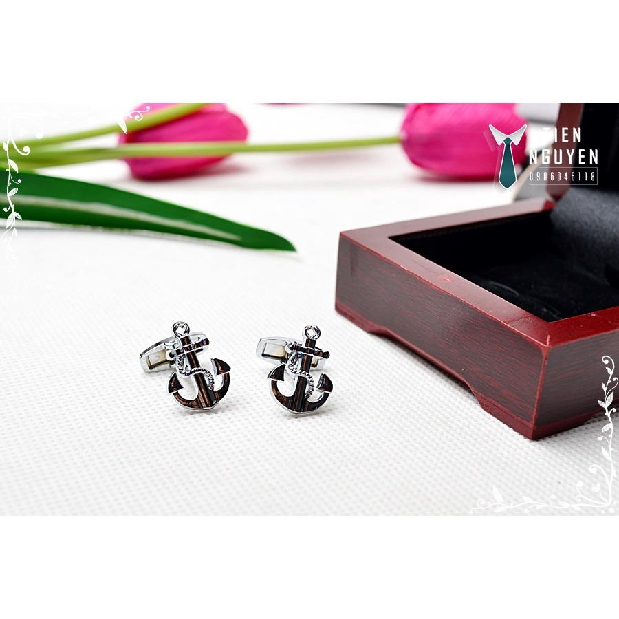 Khuy Cài tay áo Măng Set cao cấp đính đá - cufflinks , tặng kèm hộp nhỏ, hình mỏ neo