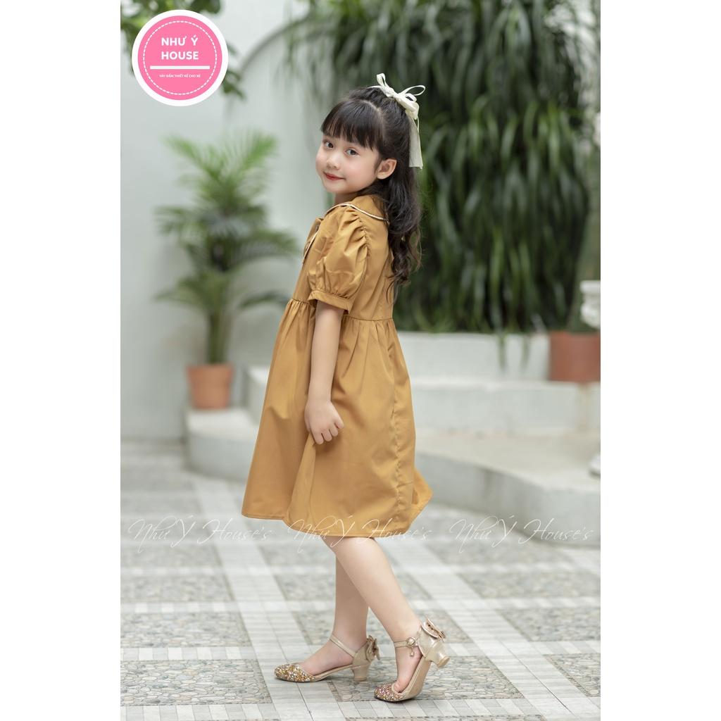 Váy Bé Gái 8-40kg NHƯ Ý HOUSE'S- Đầm Công Chúa, váy trẻ em, hàng thiết kế - váy nâu nẹp xám - 8-40kg