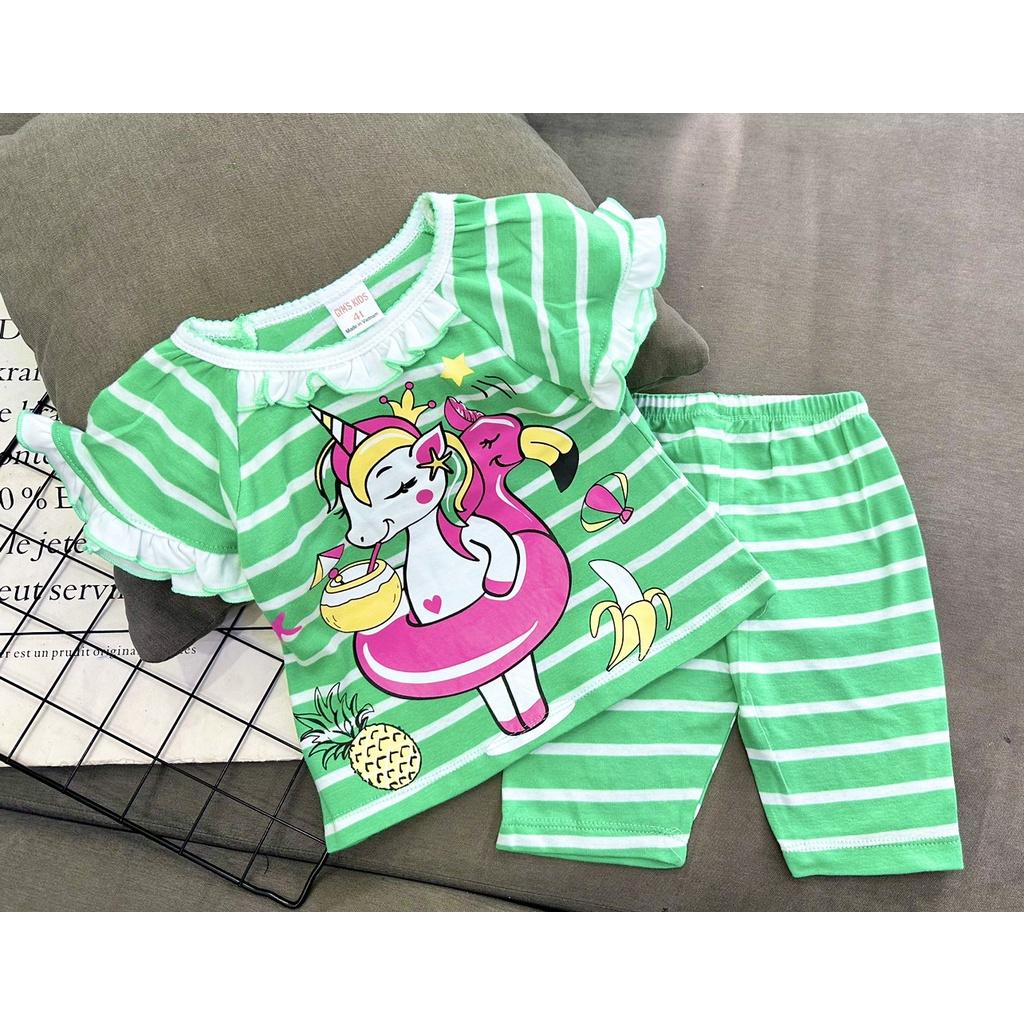 Đồ bộ bé gái, Bộ cộc tay cho bé gái mặc nhà đi học đẹp từ 8-25kg chất cotton mềm mịn mát