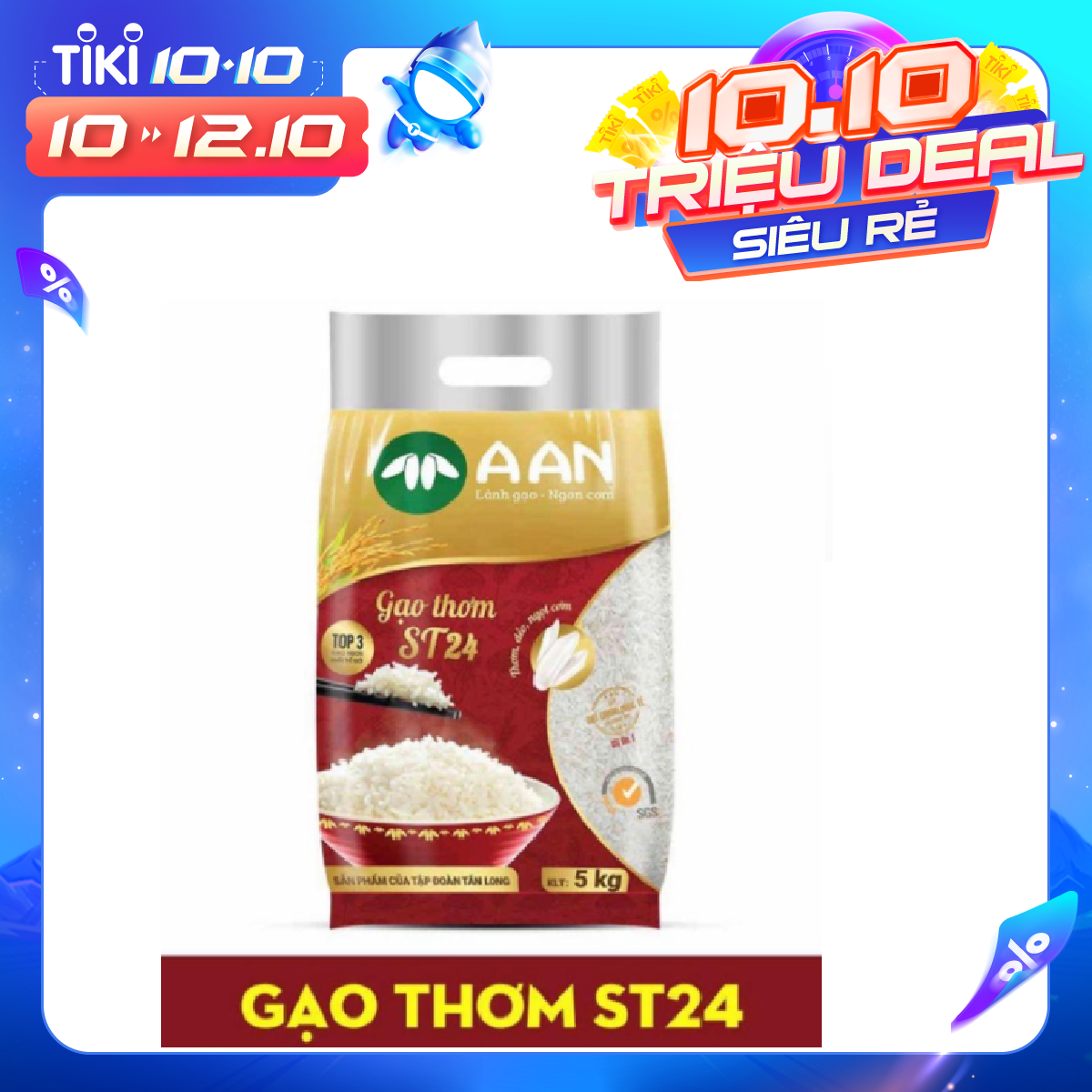 Gạo thơm, dẻo A An ST24 túi 5kg Gạo đặc sản Sóc Trăng