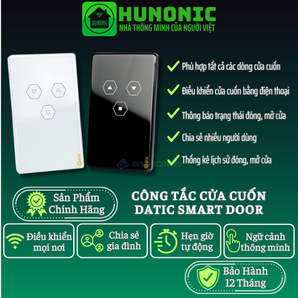 Công Tắc Cửa Cuốn Thông Minh WiFi Hunonic Datic, App Tiếng Việt, Điều Khiển Từ Xa Qua Điện Thoại- DATIC-SDOOR