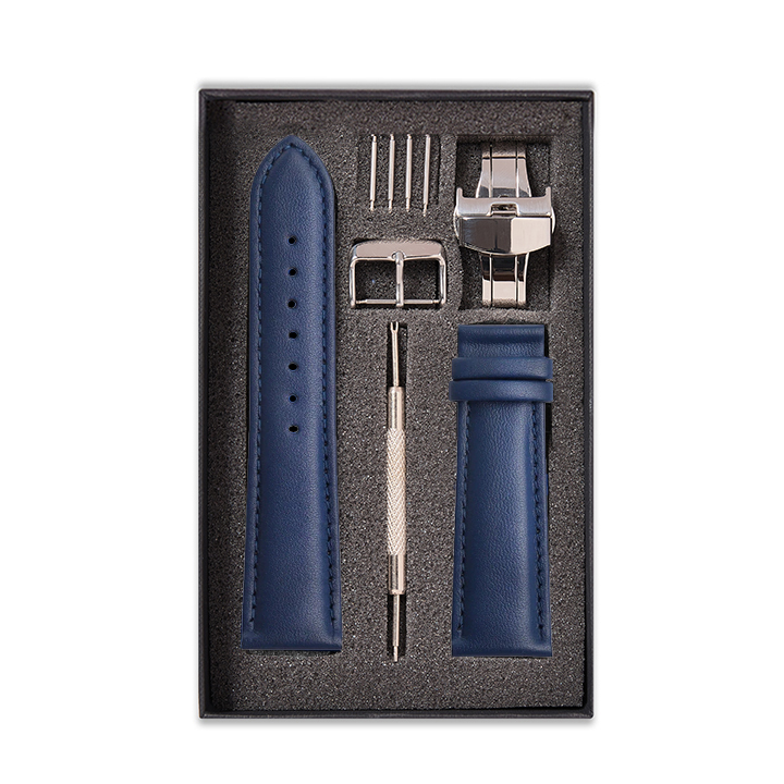 Dây Đồng Hồ Da Bò Italy Cao Cấp Màu Xanh Navy Size 141618202224Mm - Dây Da Đồng Hồ Da Bò Thật 100, Bảo Hành 12T - Khóa Cài Bướm Bạc - 22 - 20Mm