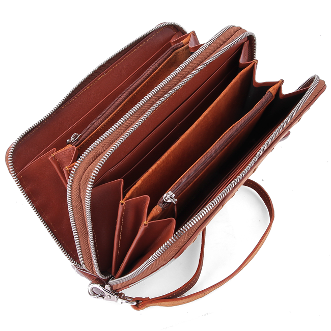 HJ3413-14-15-16 - Bóp da đà điểu nhiều ngăn đen, nâu đỏ, vàng bò, nâu đất