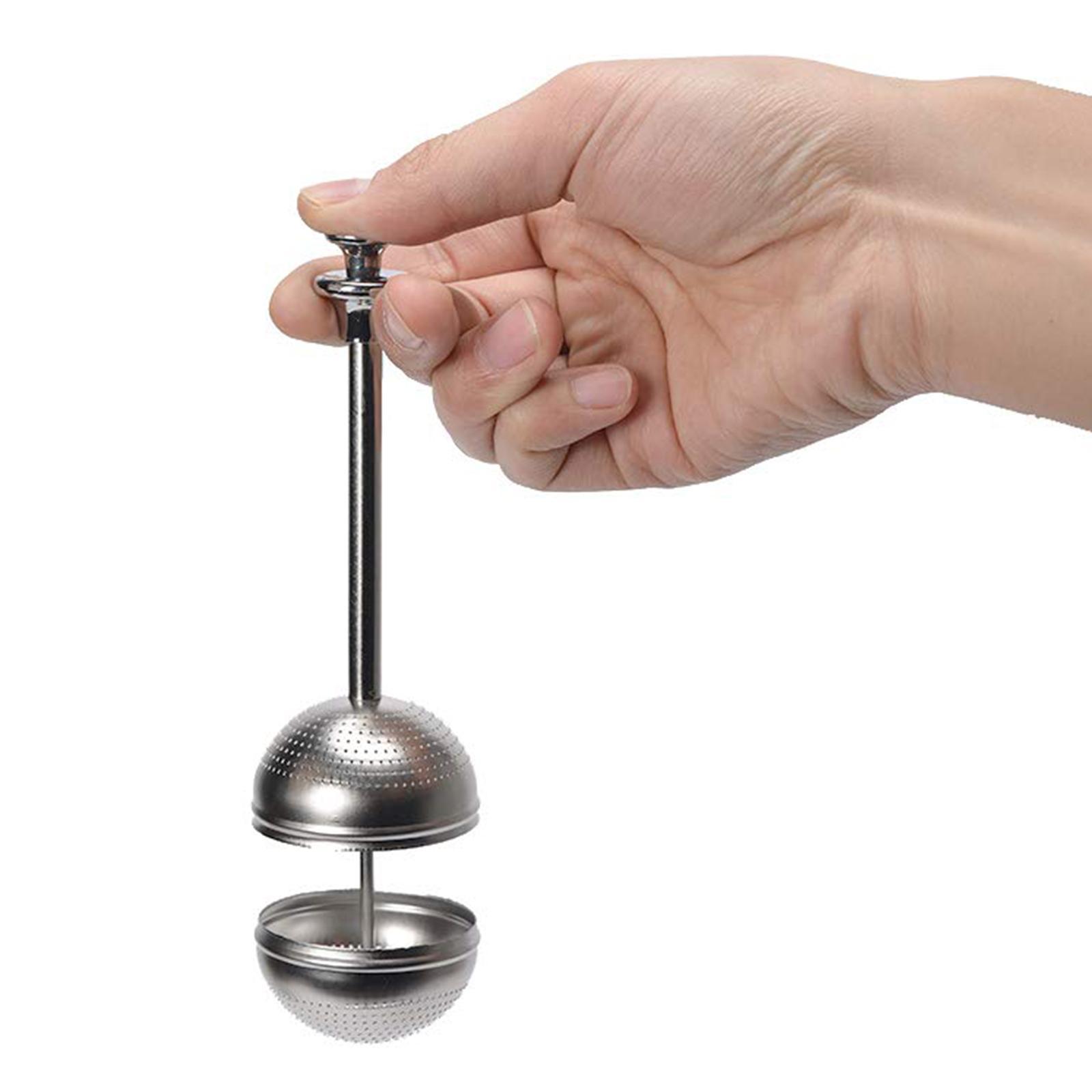 Metal Tea Bag Filter Ball Diffuser with Long Handle Push Rod for Teapot