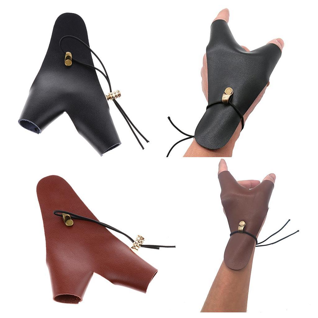 Cow Leather Glove Hunting Finger Tab Guard Protector Mitts brown