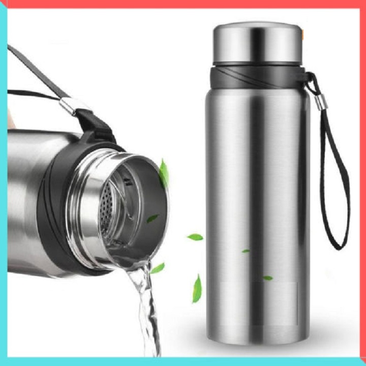 Bình Giữ Nhiệt Inox 1000ml Dày Giữ Nhiệt Tốt Có Lưới Lọc Và Dây Treo