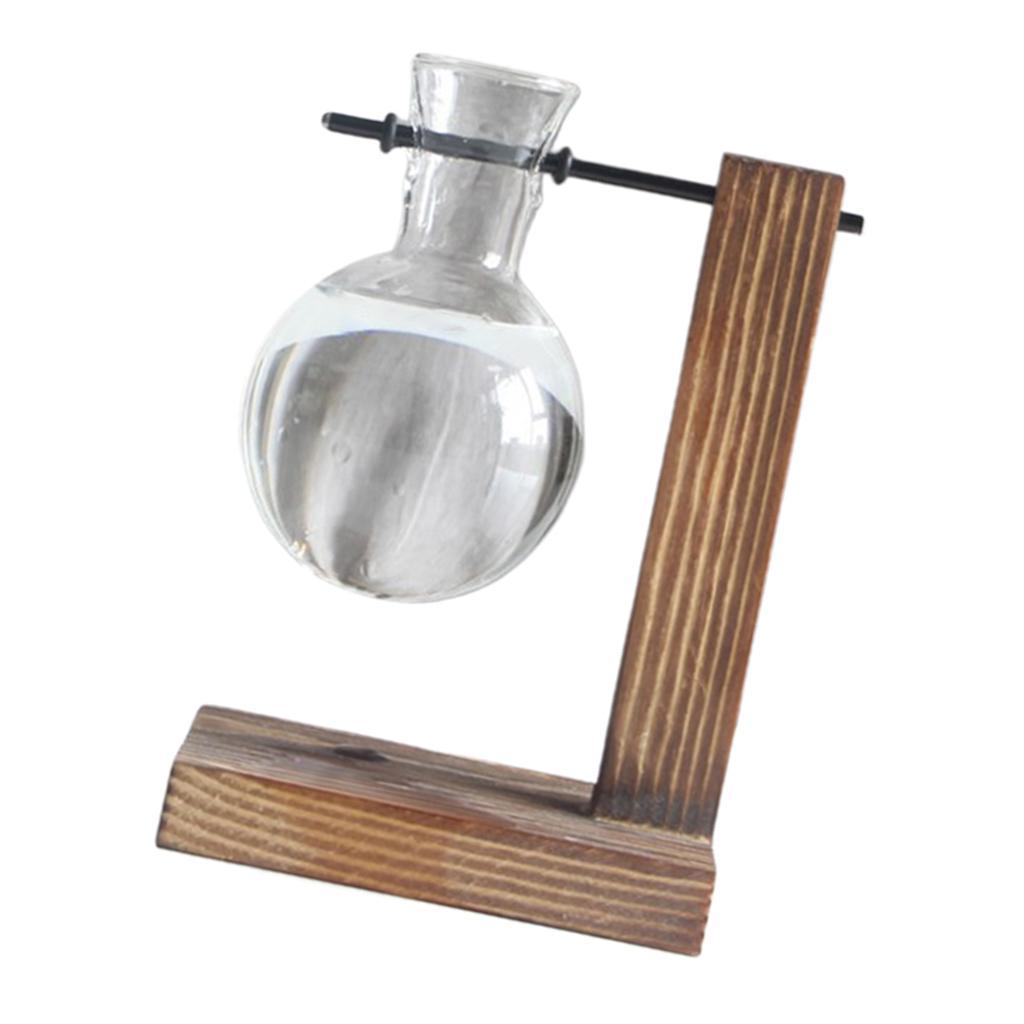 2x Hydroponic Vase Desktop Plant Terrarium Planter Bulb Glass Vase w/ Wood Stand