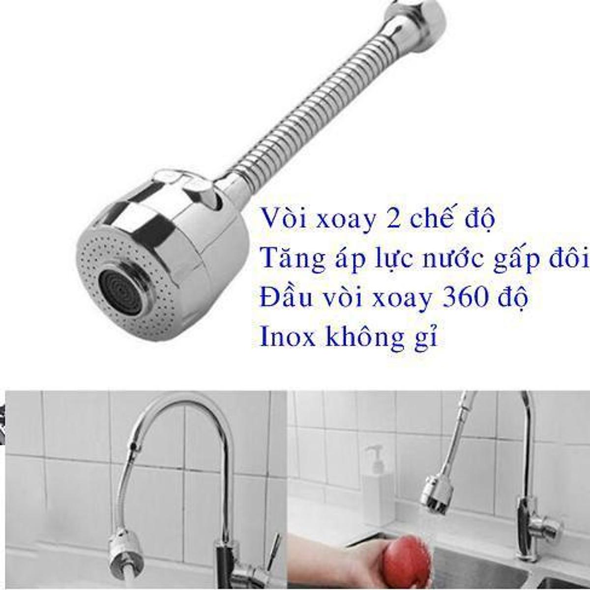 Đầu vòi rửa bát tăng áp xoay 360 độ, đầu nối vòi rửa chén bát thông minh với 2 chế độ nước chảy inox, bền đẹp, không gỉ