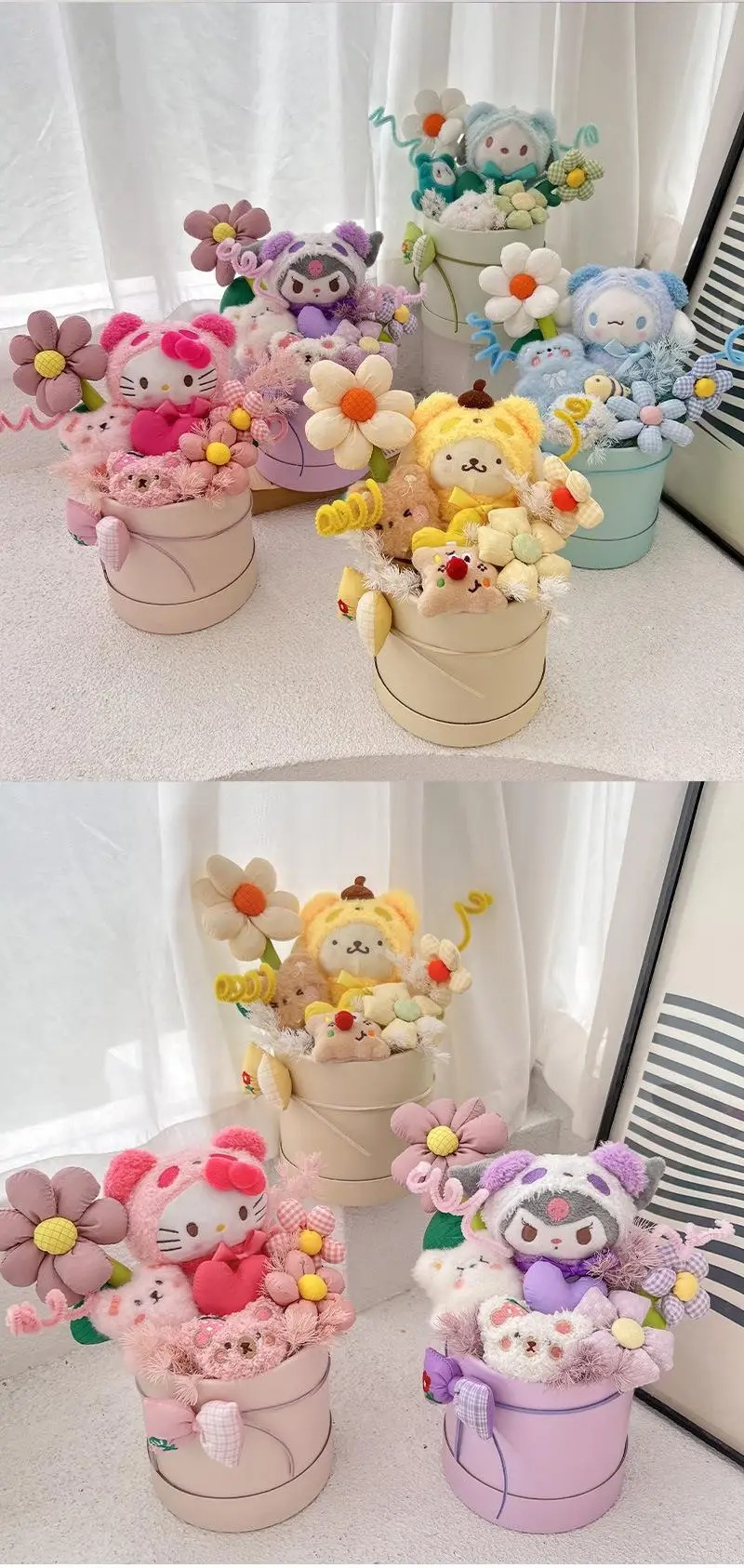 Chậu hoa gấu bông siêu cute để bàn - Bán kính 15cm - Quà tặng thú nhồi bông chậu gấu bông đáng yêu - Gấu bông êm mịn cho bé