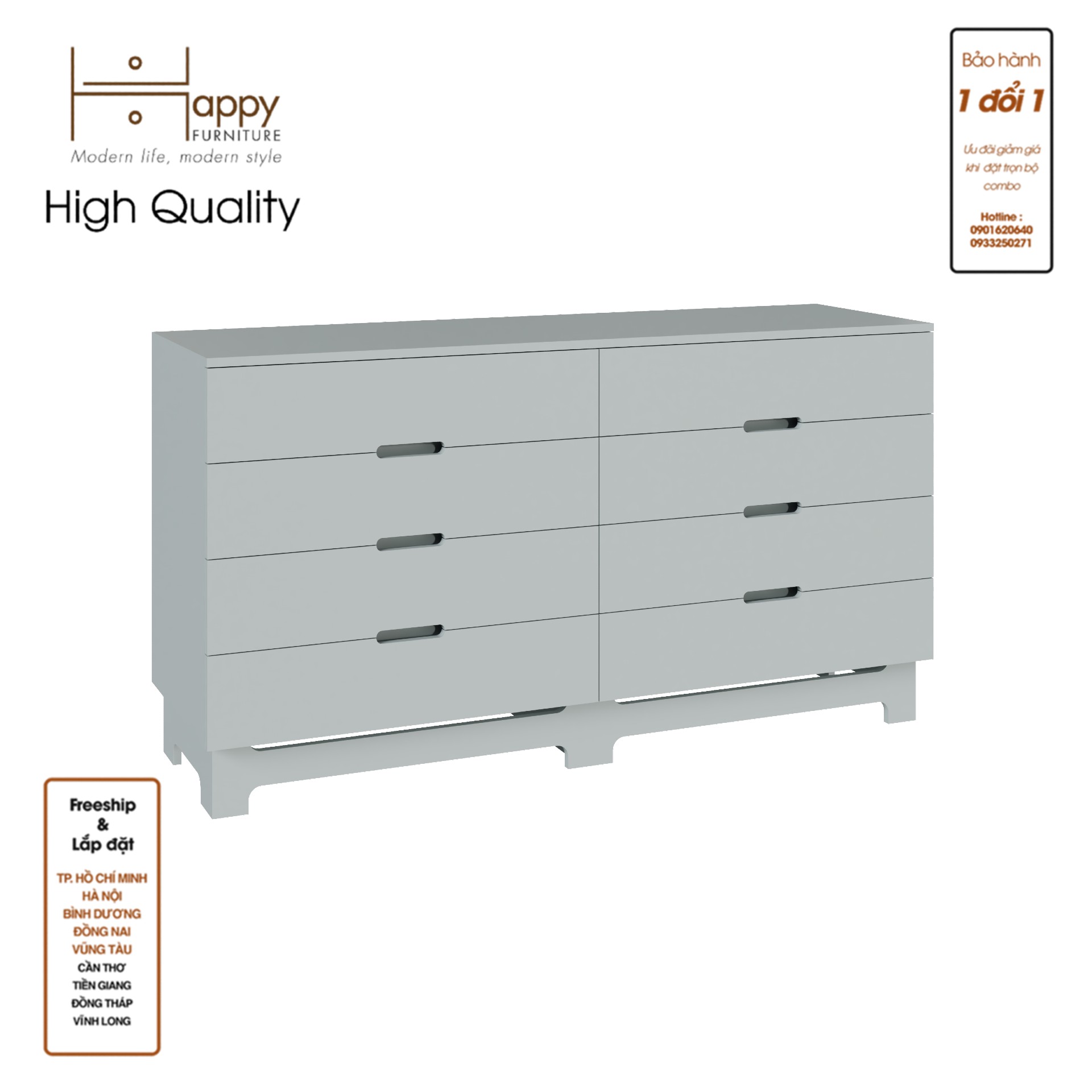 [Happy Home Furniture] MOLLY, Tủ lưu trữ 8 ngăn kéo, 160cm x 45cm x 86cm ( DxRxC), THK_109