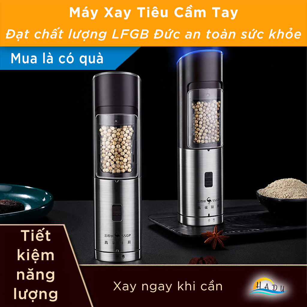 Máy Xay Tiêu Cầm Tay Mini Tự Động Bằng Pin Có Đèn Cao Cấp Đạt Chất Lượng Đức SSGP