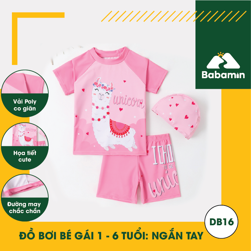 Đồ Bơi Ngắn Tay Cho Bé Gái 1 - 6 Tuổi Hình Cừu Dễ Thương - Siêu Mềm Mượt - DB16