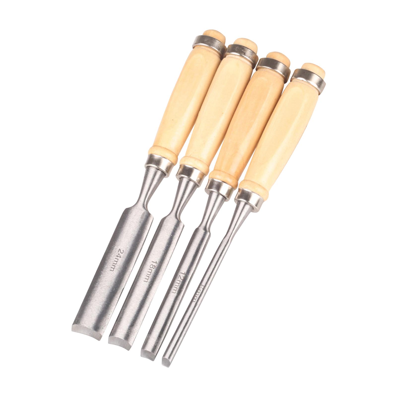 Bộ đục gỗ 4 cái cho thợ mộc, tay cầm bằng gỗ và có vòng thép
