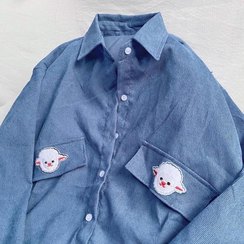Áo sơ mi nhung tăm thêu Cừu unisex