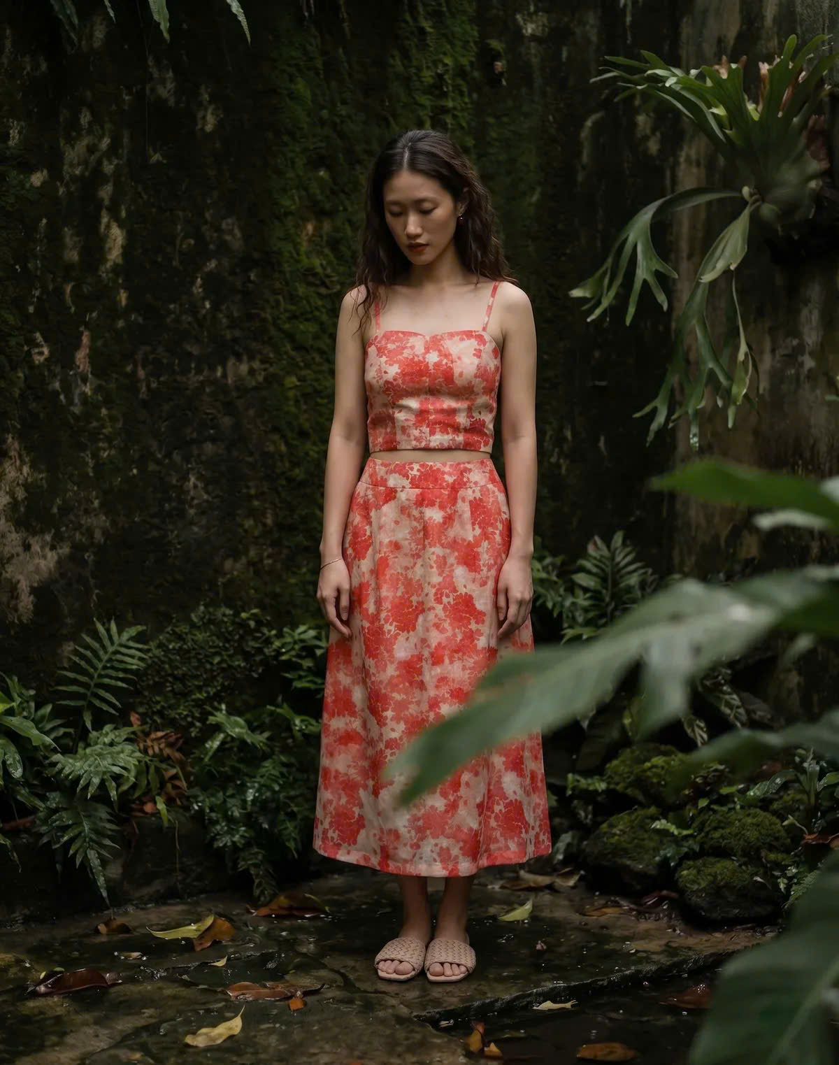 Áo Croptop Hai Dây Hoa Ramie Thanh Minh Top208 Thời trang Hity