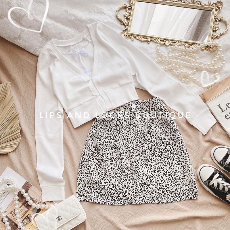 Set Áo Khoác + Crop 2 Dây Kèm Chân Váy Beo - Kèm Hình Thật
