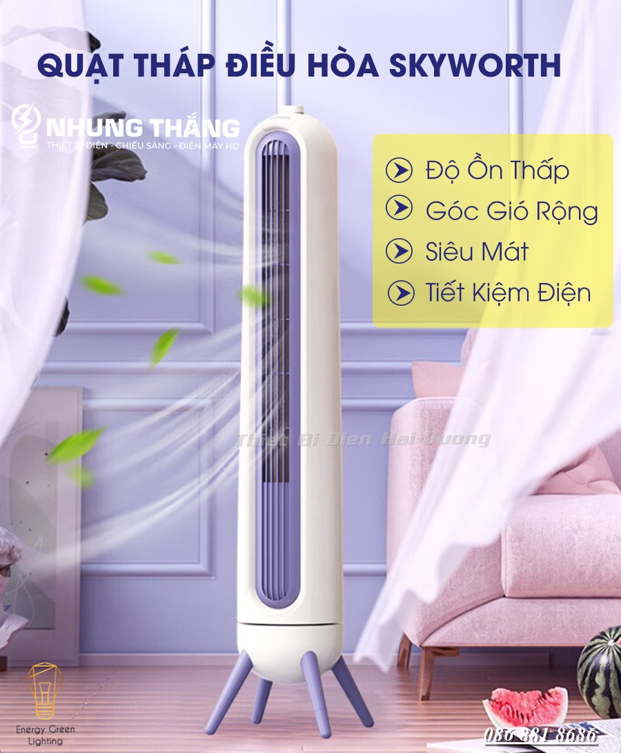 Quạt Điều Hoà Skyworth Q828 - Quạt Tháp Không Cánh - Quạt Cây Đứng Siêu Mát,Tiện Lợi - Bảo Hành 1 Năm - CÓ VIEO