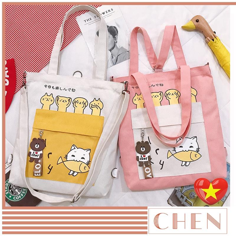 Túi tote bag vải canvas túi a4 đeo chéo đeo vai dùng đi học đi chơi TX94