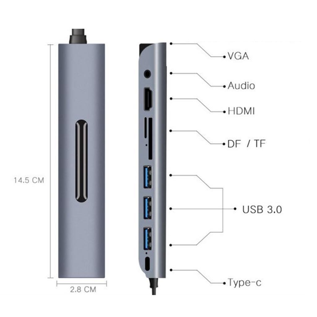 9 in 1 USB C HUB to 3 USB3.0 TF Audio PD Charging Dock Adapter