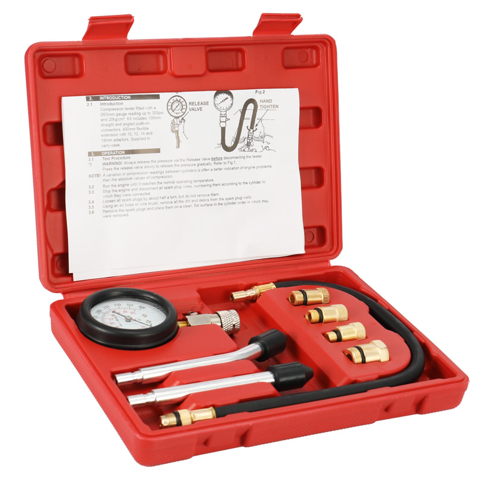 8PCS Gasoline Engine Compression Tester Cylinder Compression Gas Engine Set Automotive Tool Gauge for Car & Truck